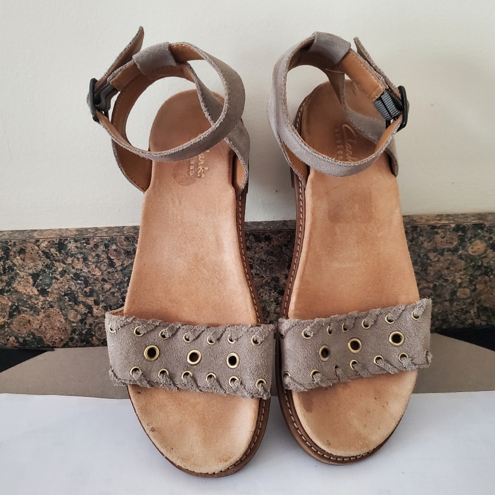 Clarks Amelia Strappy Eyelet Suede Sandals